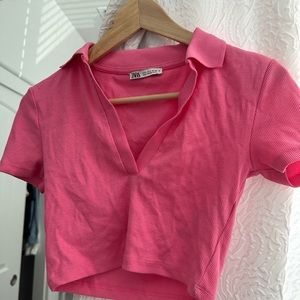 Zara pink collared crop top